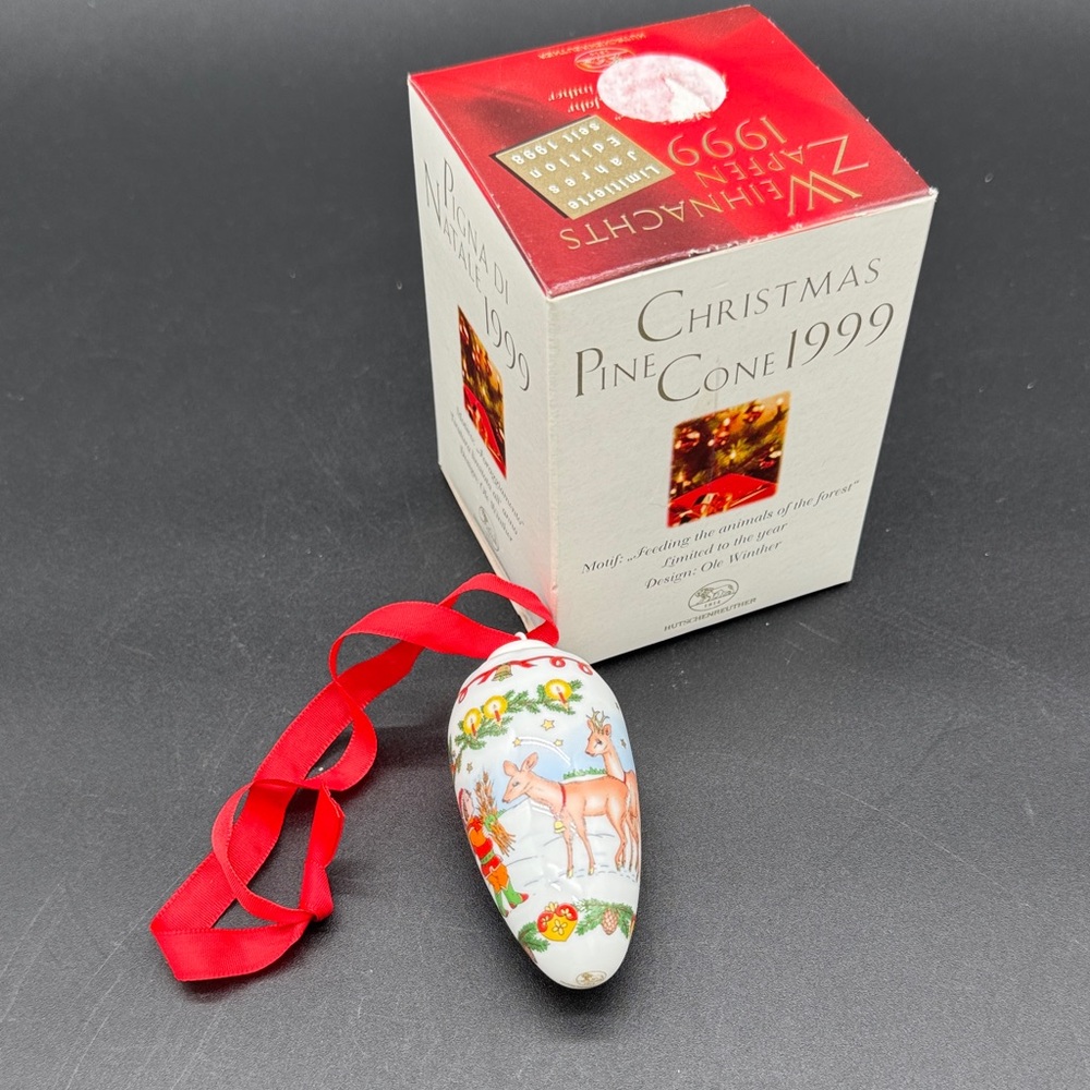Hutschenreuther Christmas Pine Cone 1999 Ornament with Red Ribbon